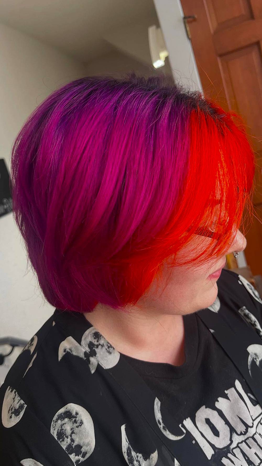 Vibrant Pink and Fiery Orange Bob with a Textured Finish