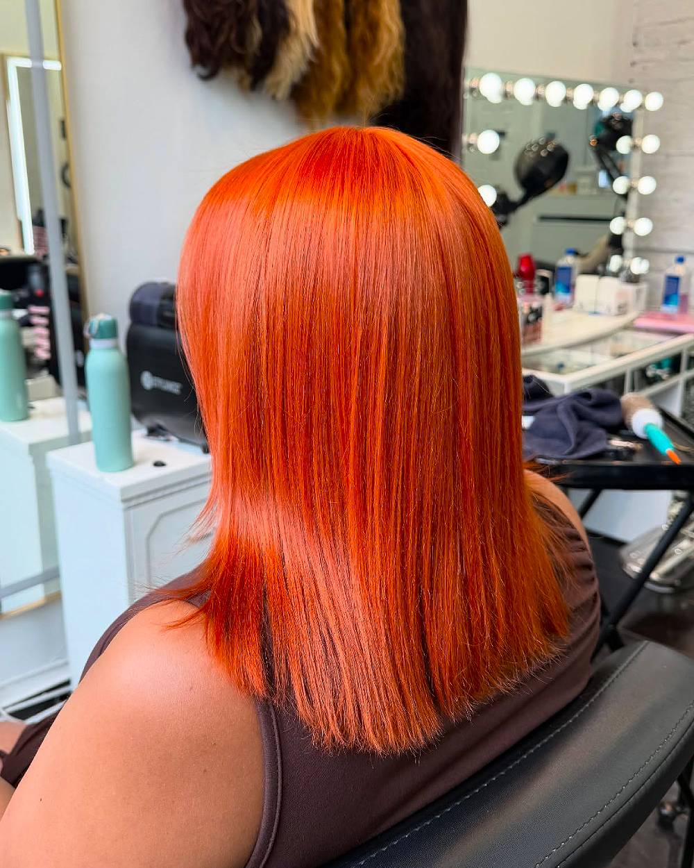 Bold Sleek Ginger Lob with Glossy Finish