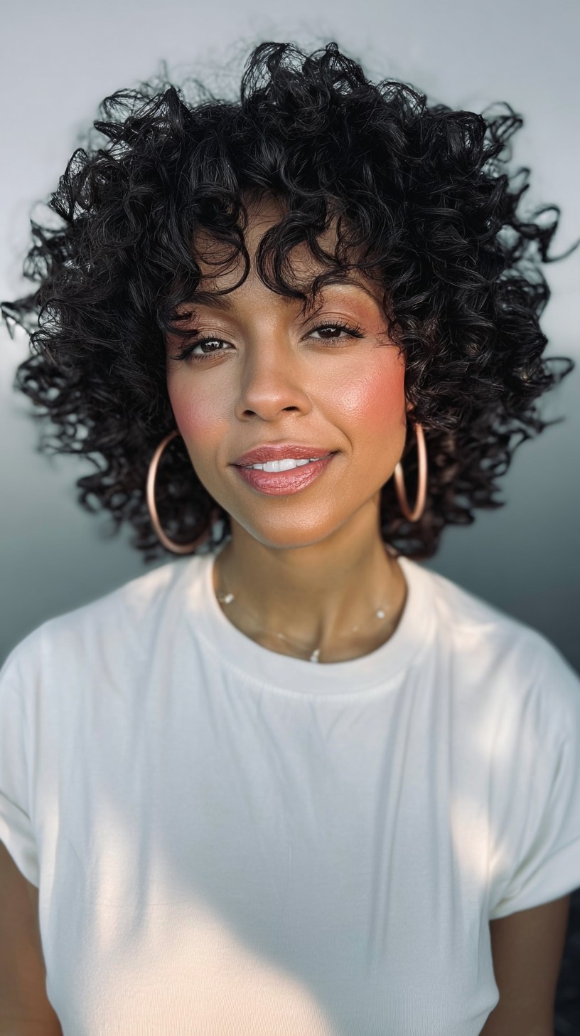 Bouncy Shoulder-Length Curls with Face-Framing Layers
