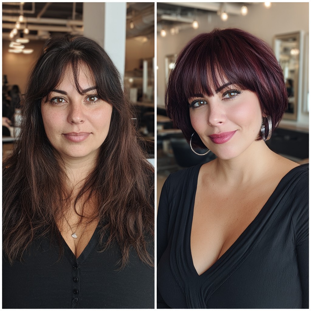 Burgundy Bob with Precision Bangs