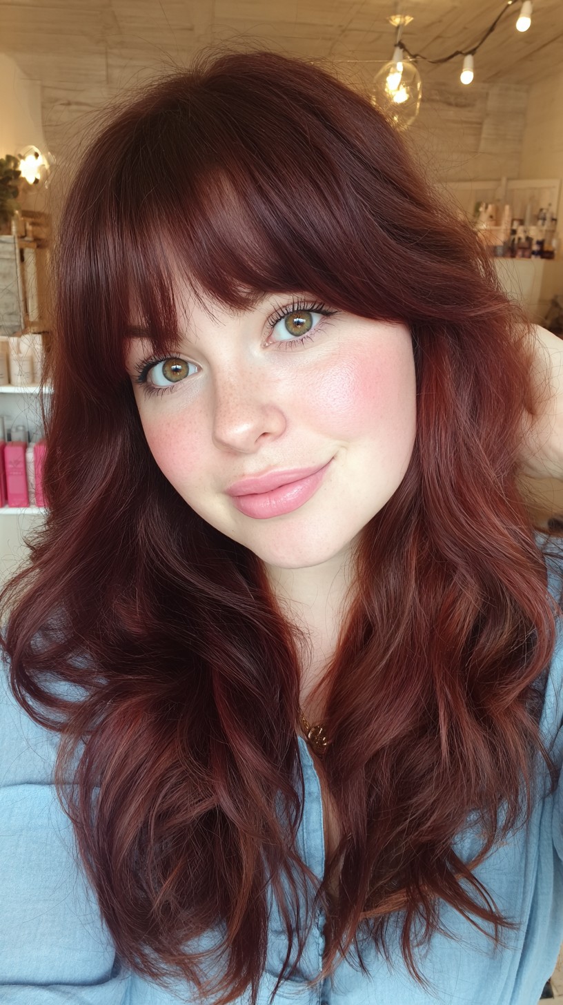 Burgundy Tresses with Soft French Fringe