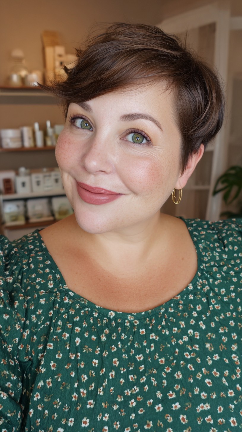 Chic Espresso Pixie with Sweeping Fringe