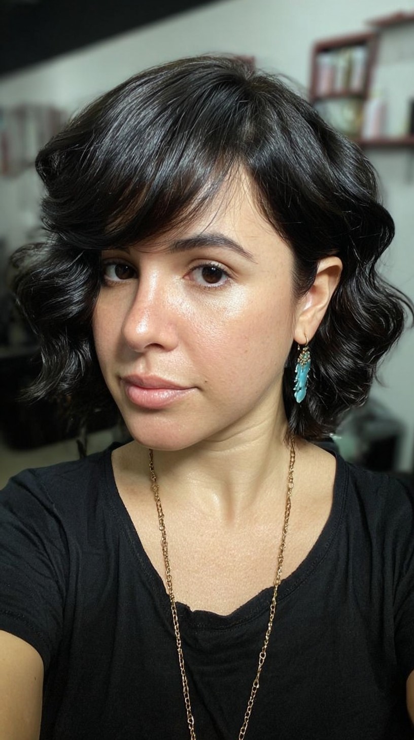 Chic Layered Bob with Soft Curls and Textured Fringe