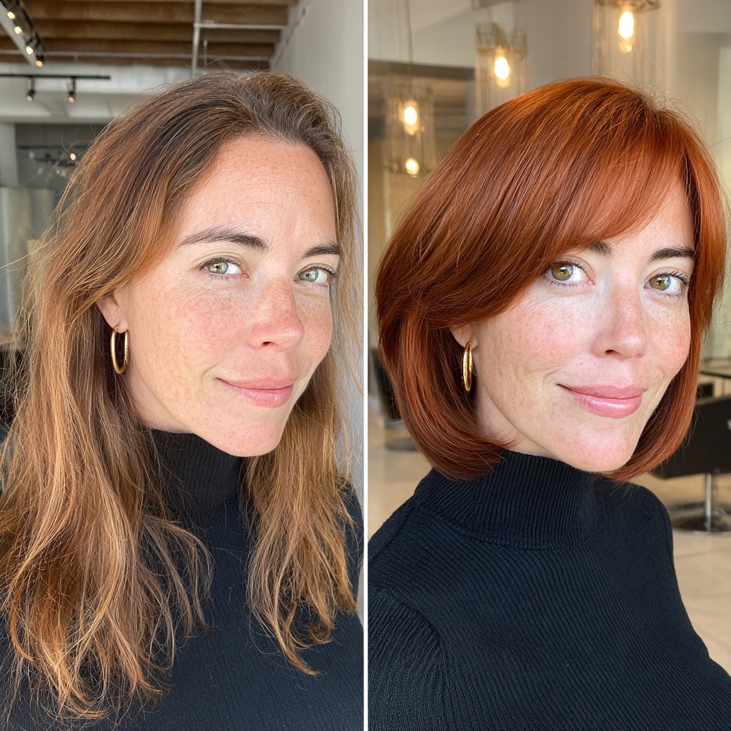 Chic Reddish-Brown Bob with Soft Fringes