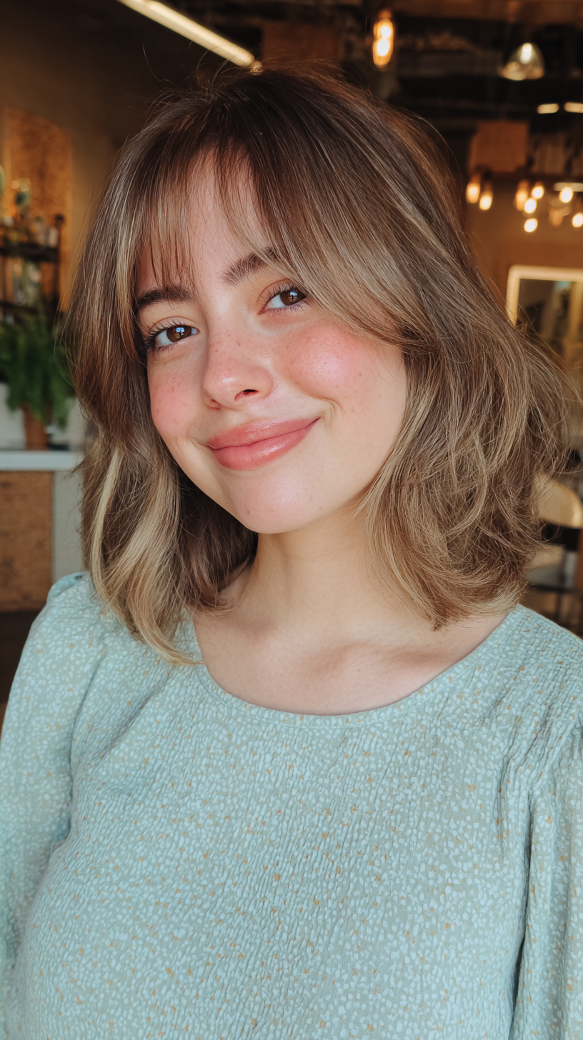 Chic Textured Lob with Wispy Bangs