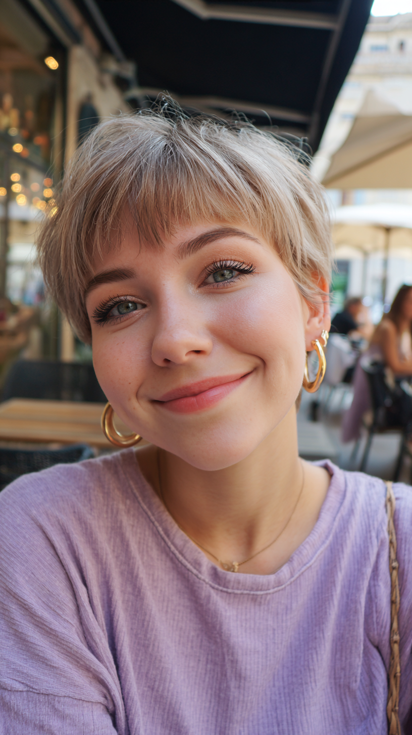 Chic Textured Pixie Cut with Soft Wispy Bangs