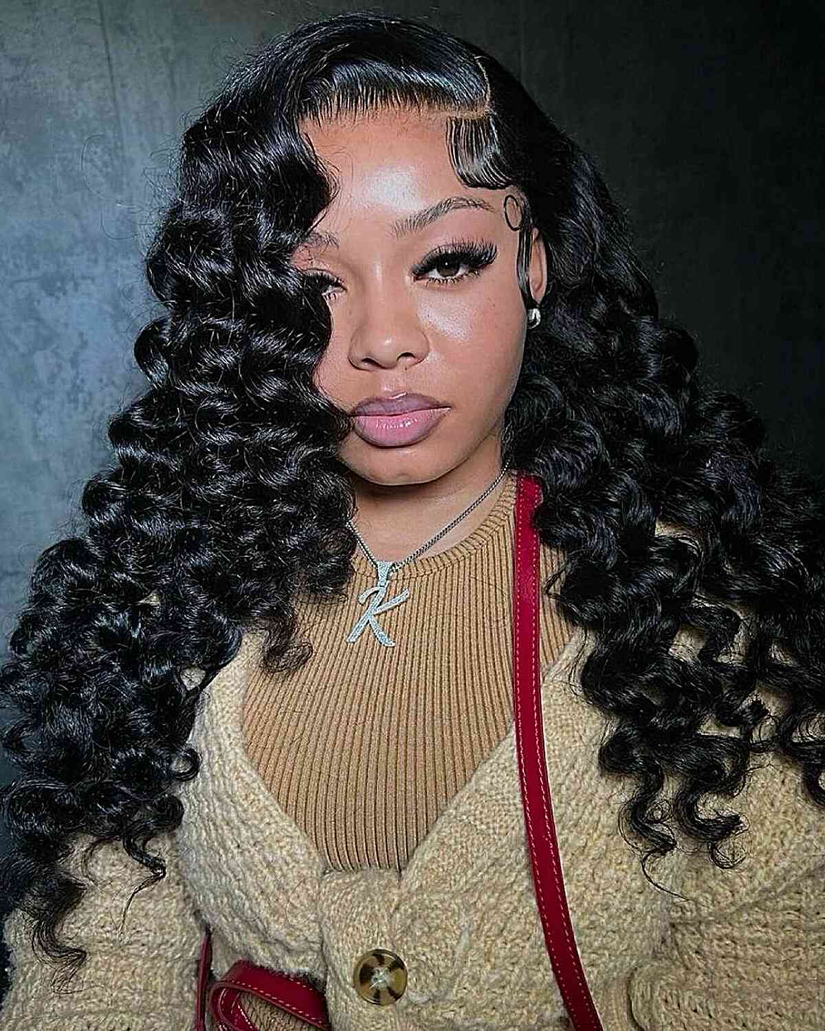 Defined Loose Curls with Side Part and Baby Hairs