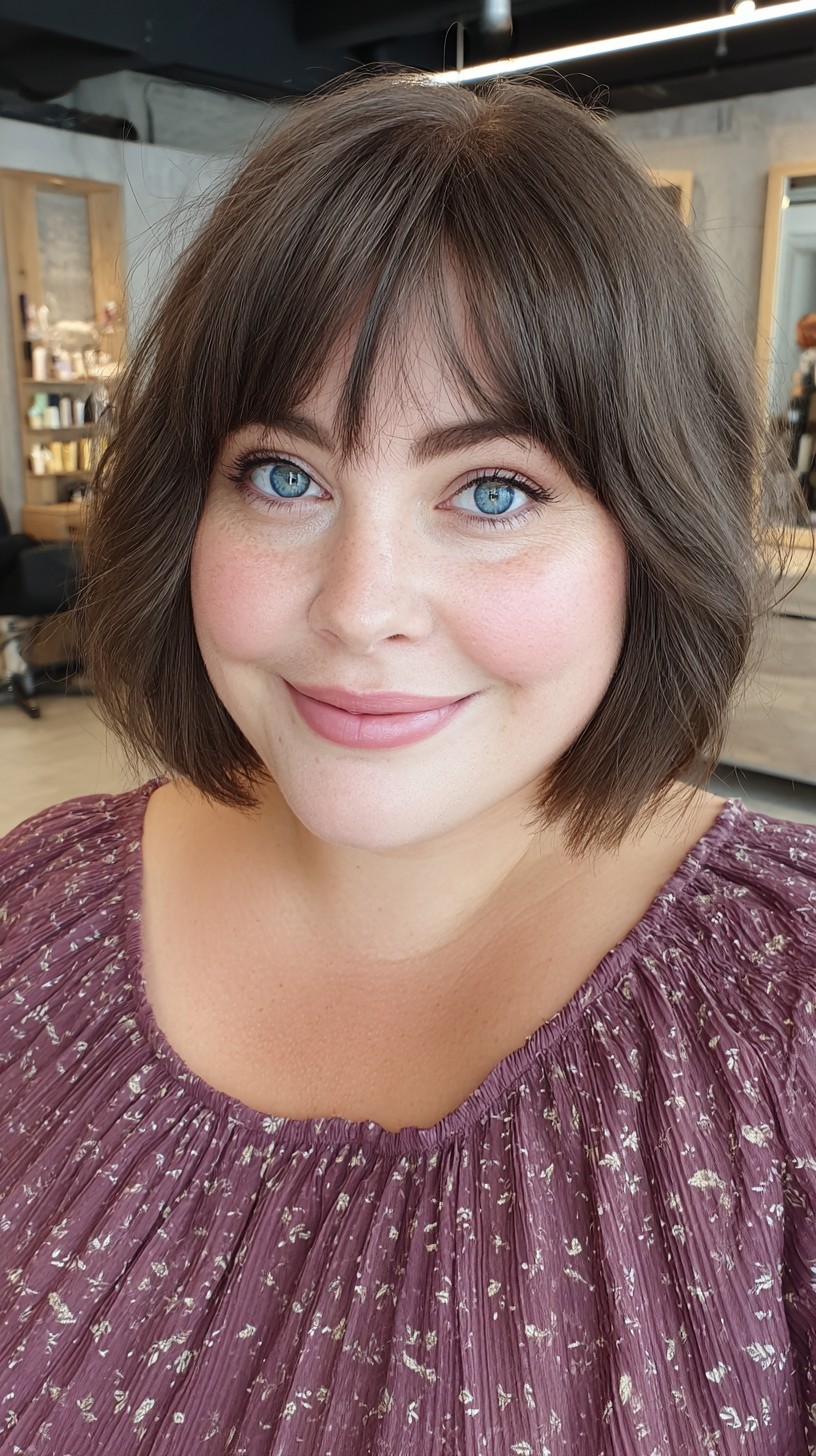Effortless Mocha Bob with Soft Bangs