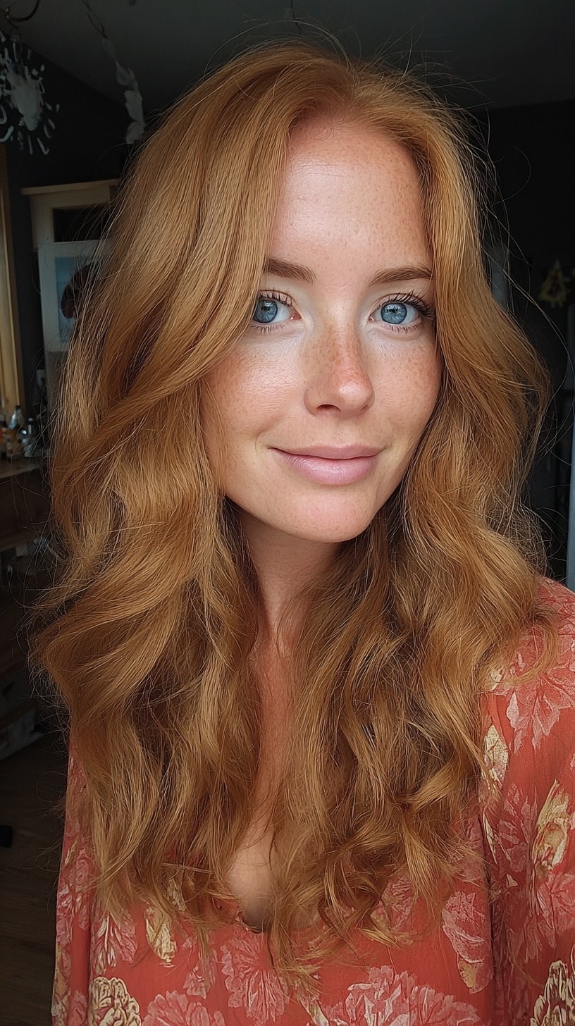 Effortless Strawberry Blonde Waves with Face-Framing Layers