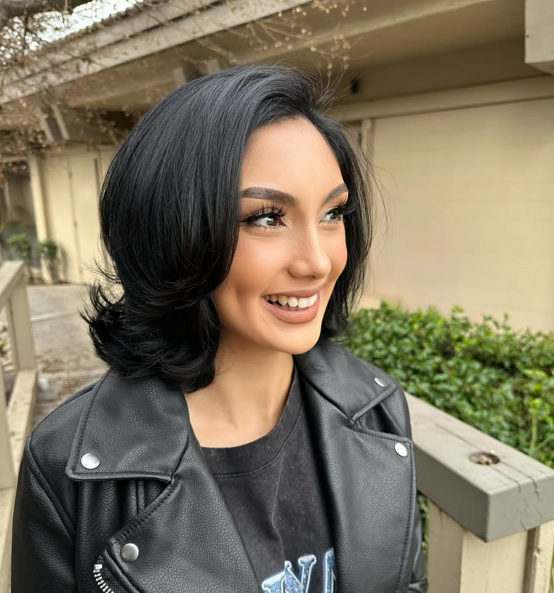 Elegant Deep Raven Curved Bob with Volume