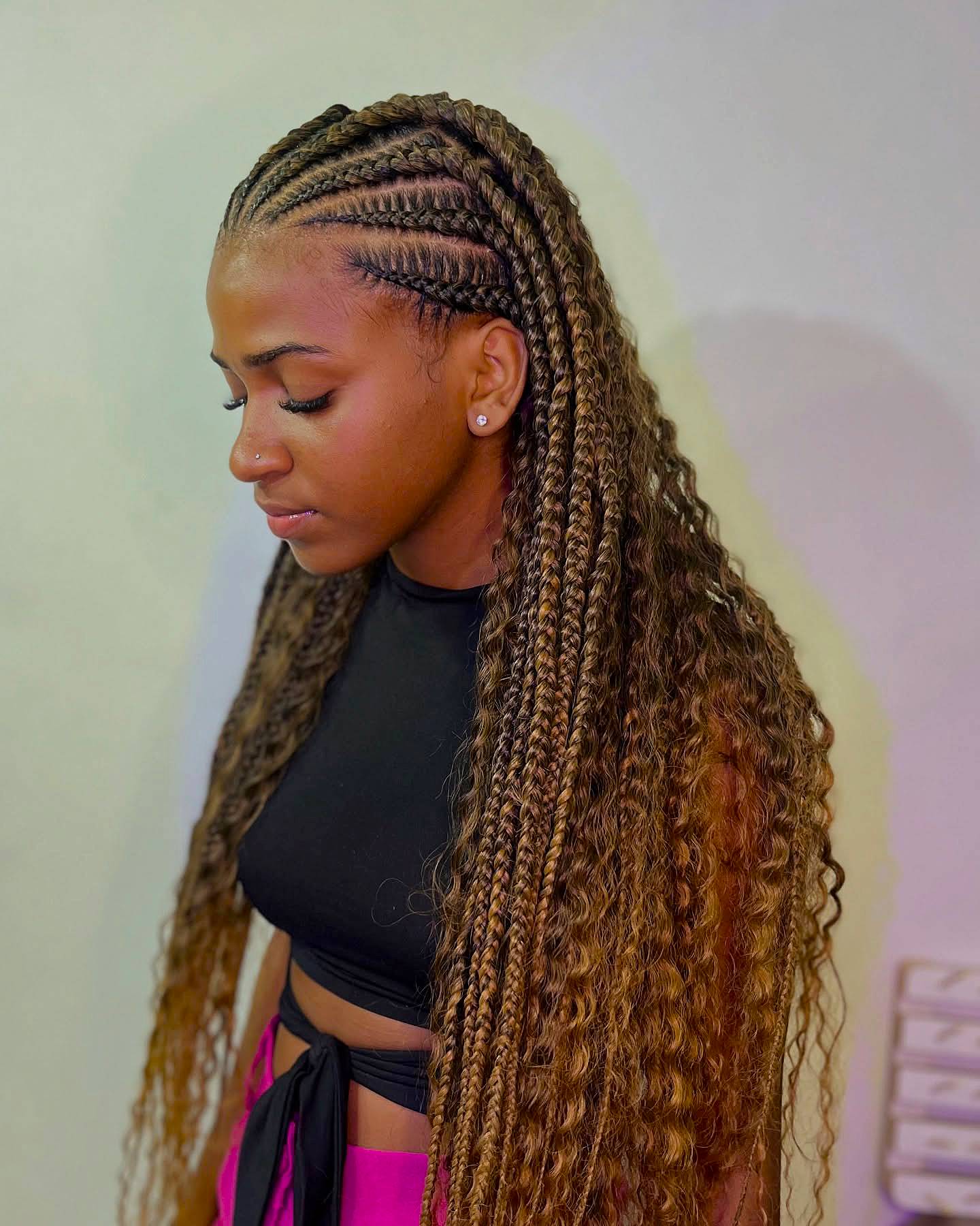 Gorgeous Long Fulani Braids with Defined Curls