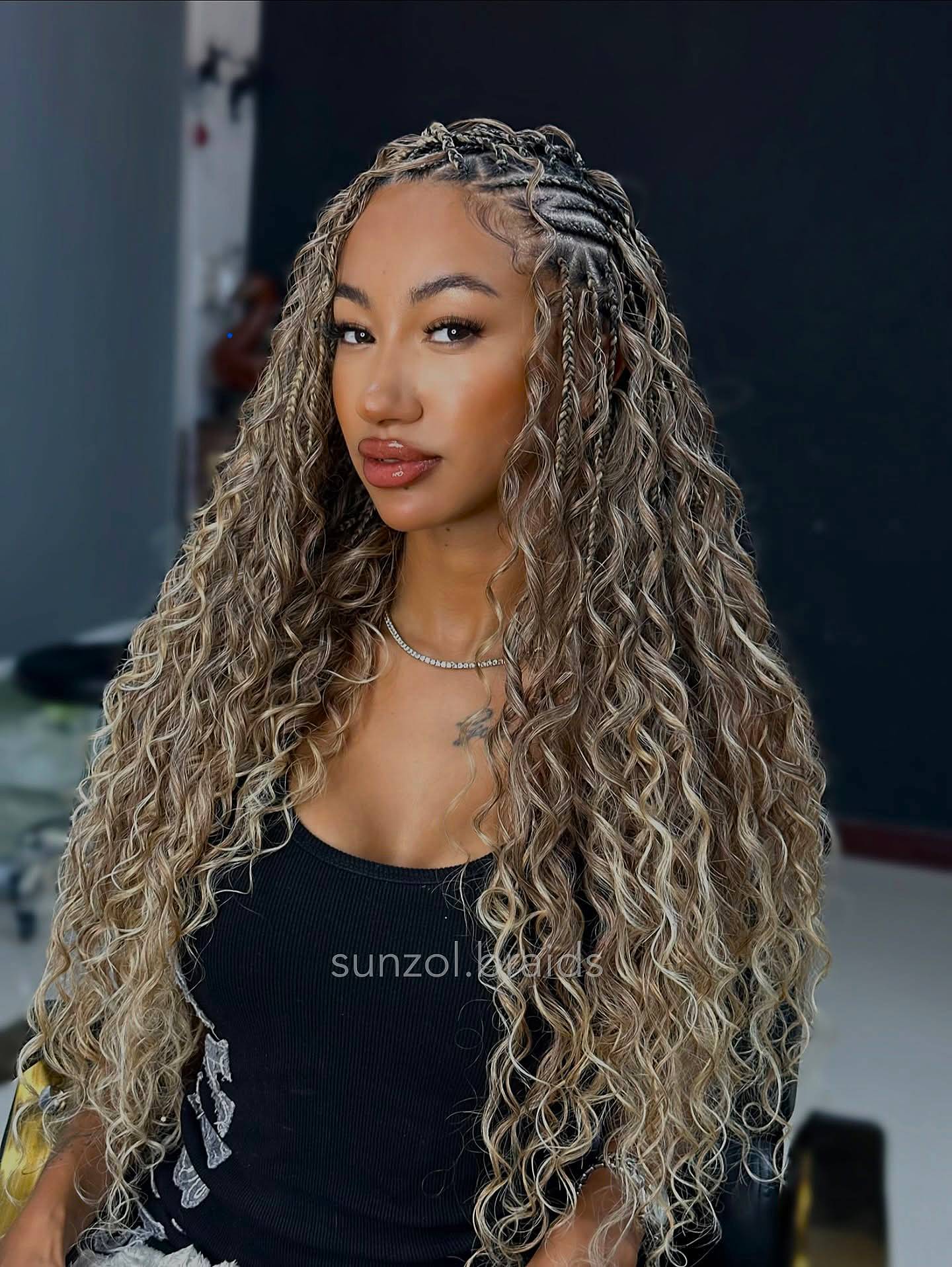Gorgeous Long Fulani Braids with Loose Curls