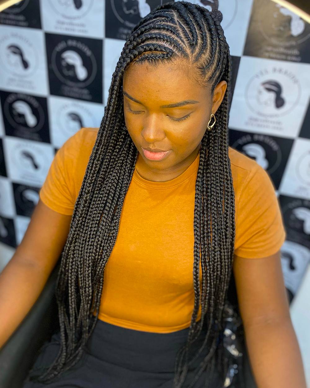 Long and Sleek Fulani Braids with Defined Parting