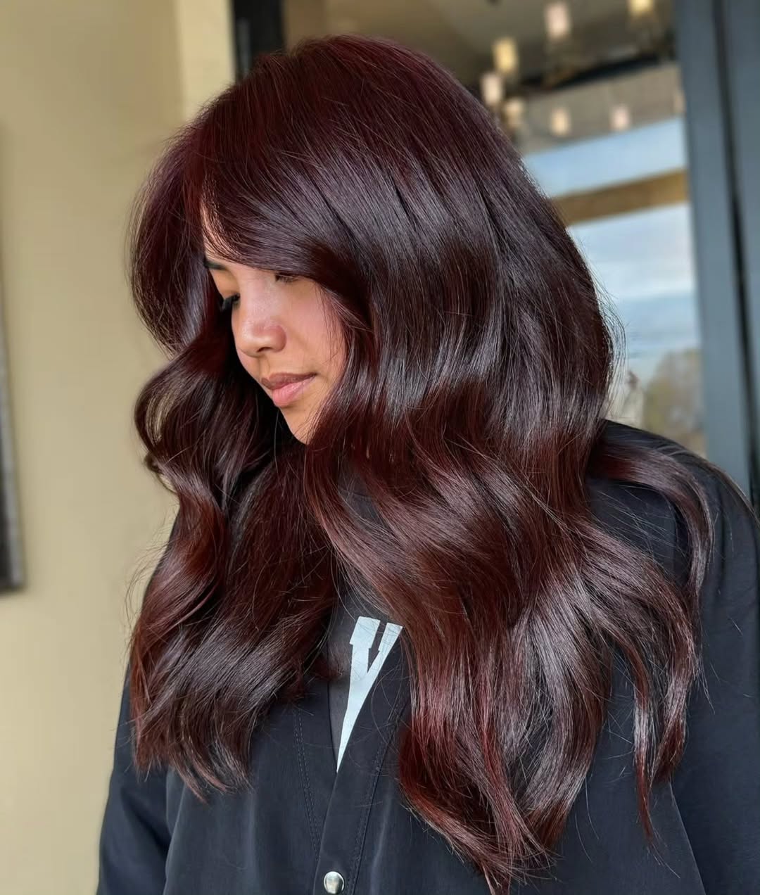Luxurious Layered Wine-Red Waves