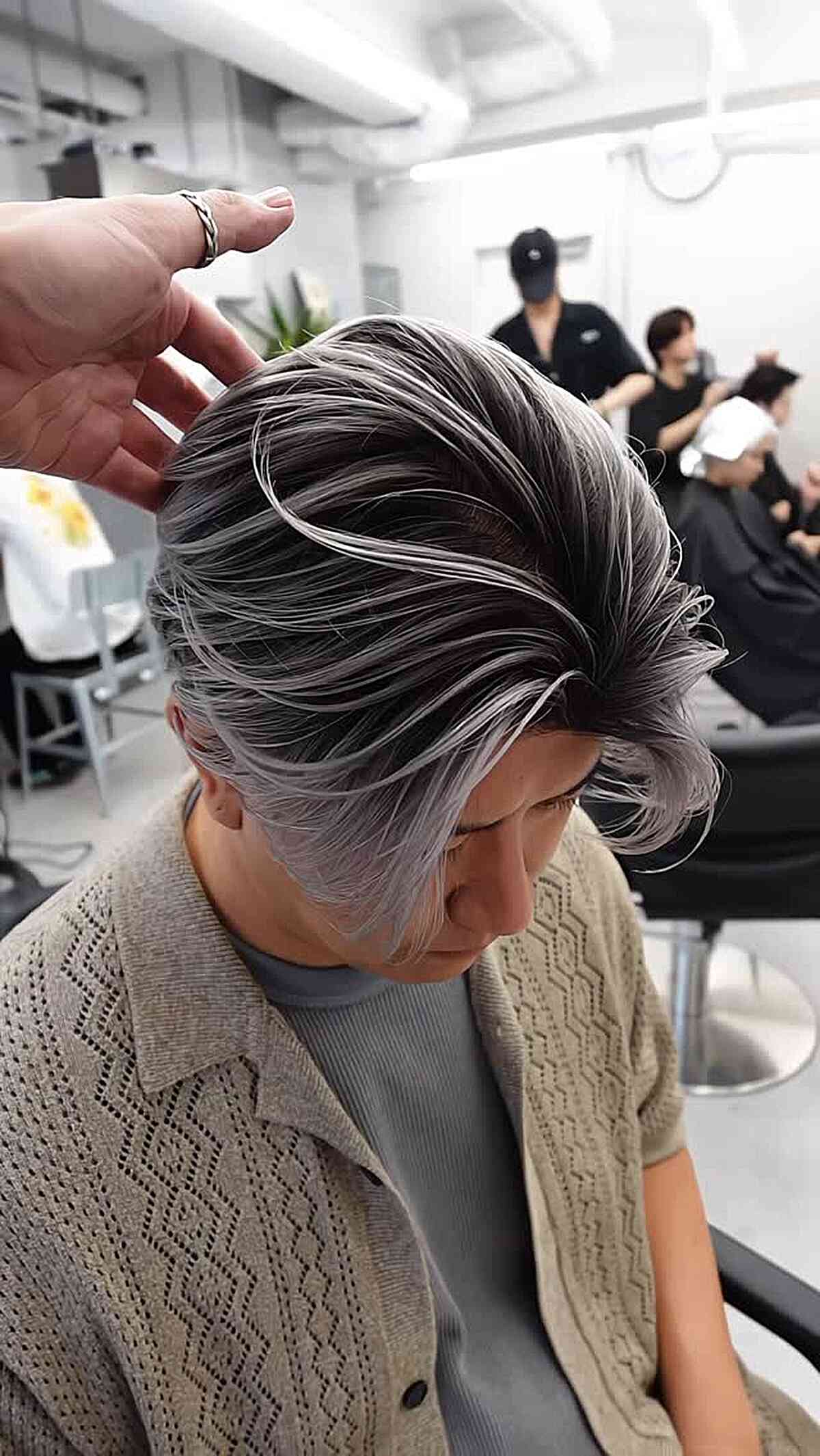 Modern Silver Textured Crop with Long Layers