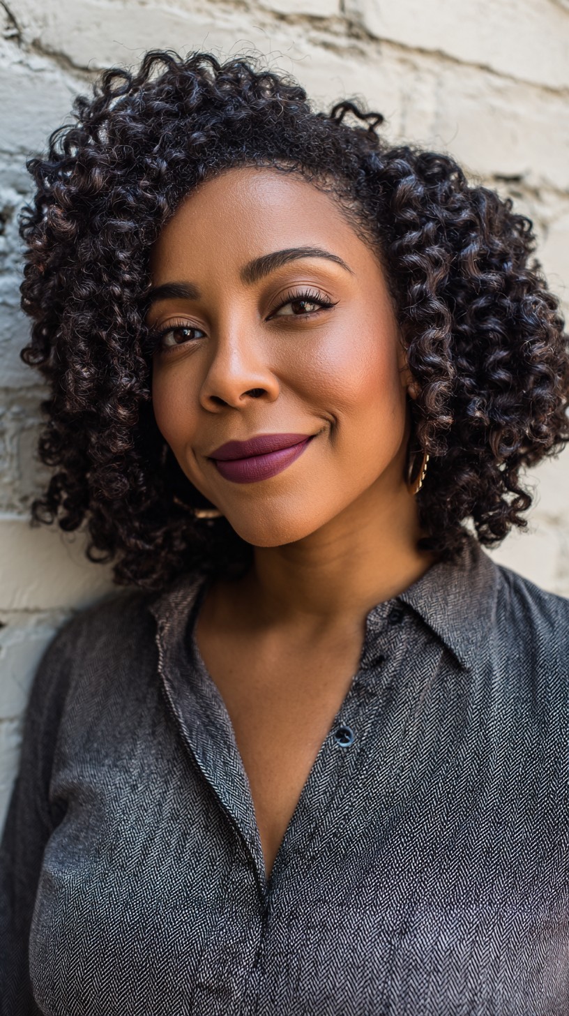 Natural Volume Curly Bob with Defined Spirals