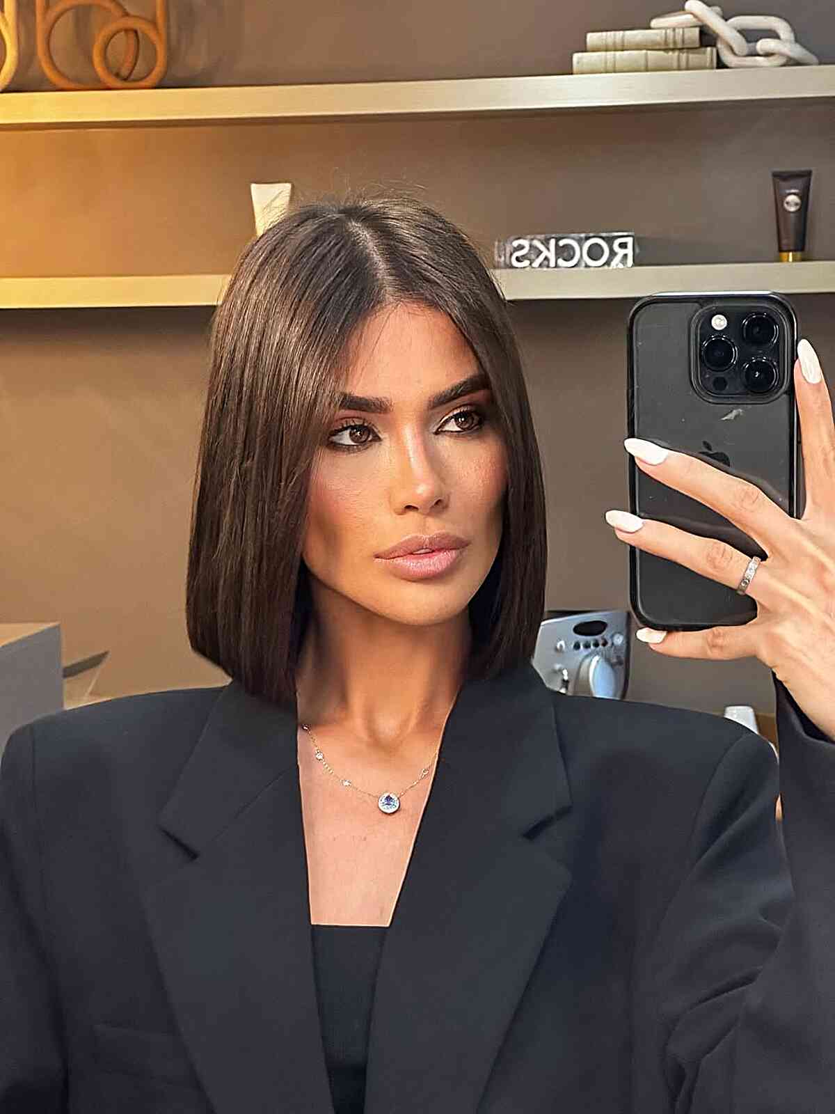 Neck-Length Blunt Bob with Sleek Finish