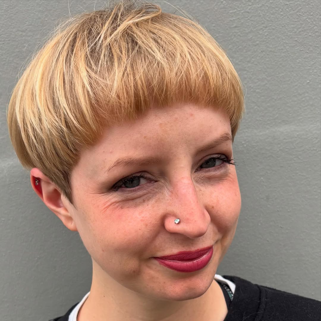 Platinum Blonde Pixie with Textured Fringe