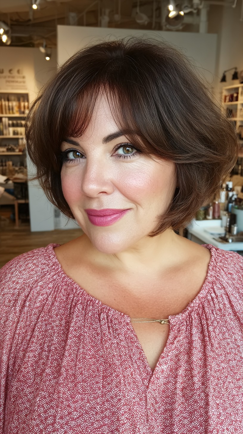 Polished Chestnut Bob with Side-Swept Bangs