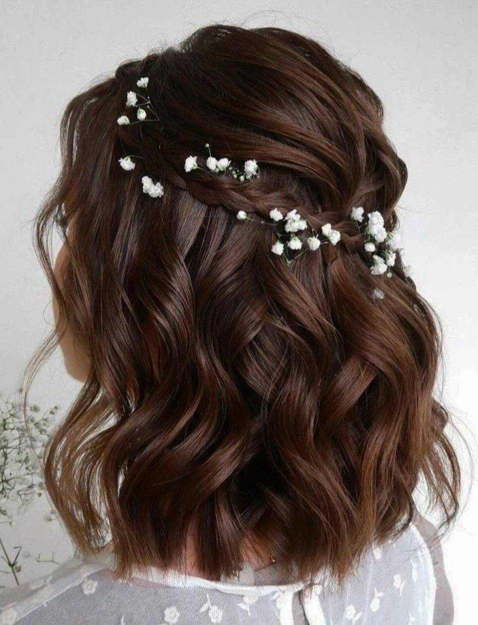 Romantic Wavy Bob with Floral Accents