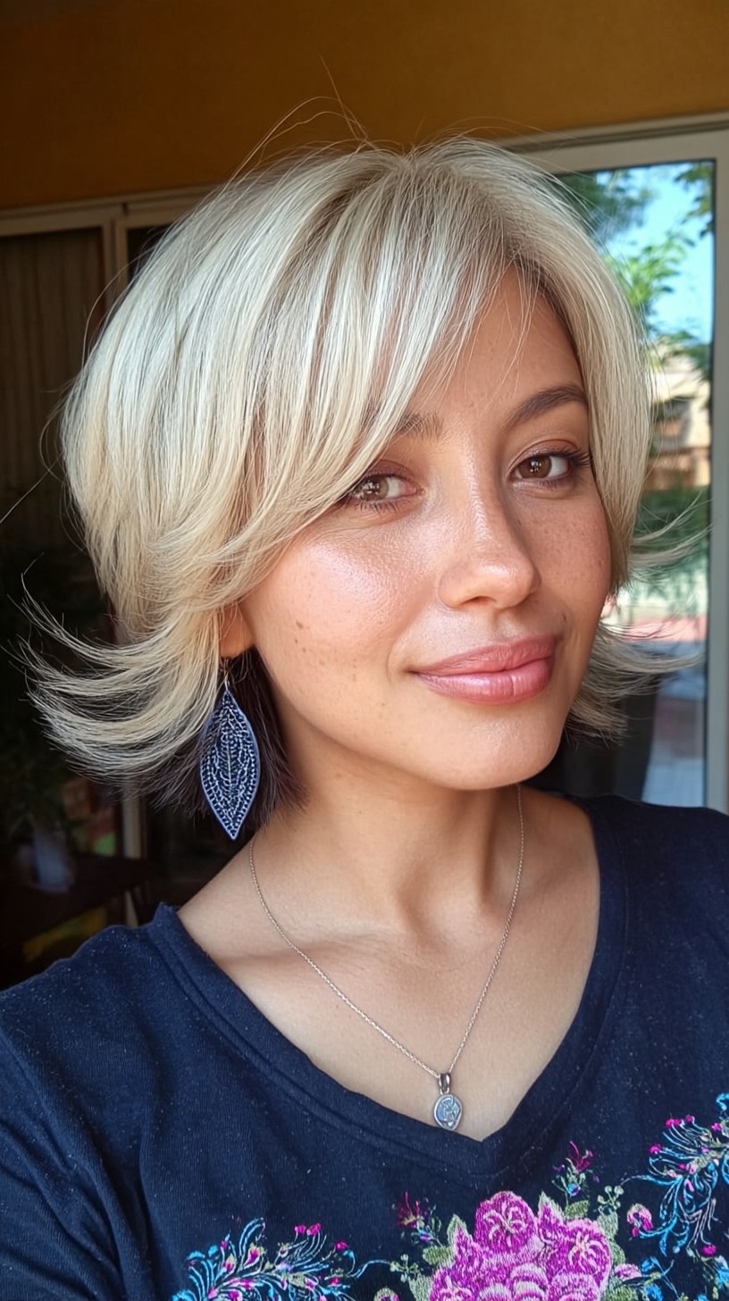 Sleek Platinum Blonde A-Line Bob with Side Sweep