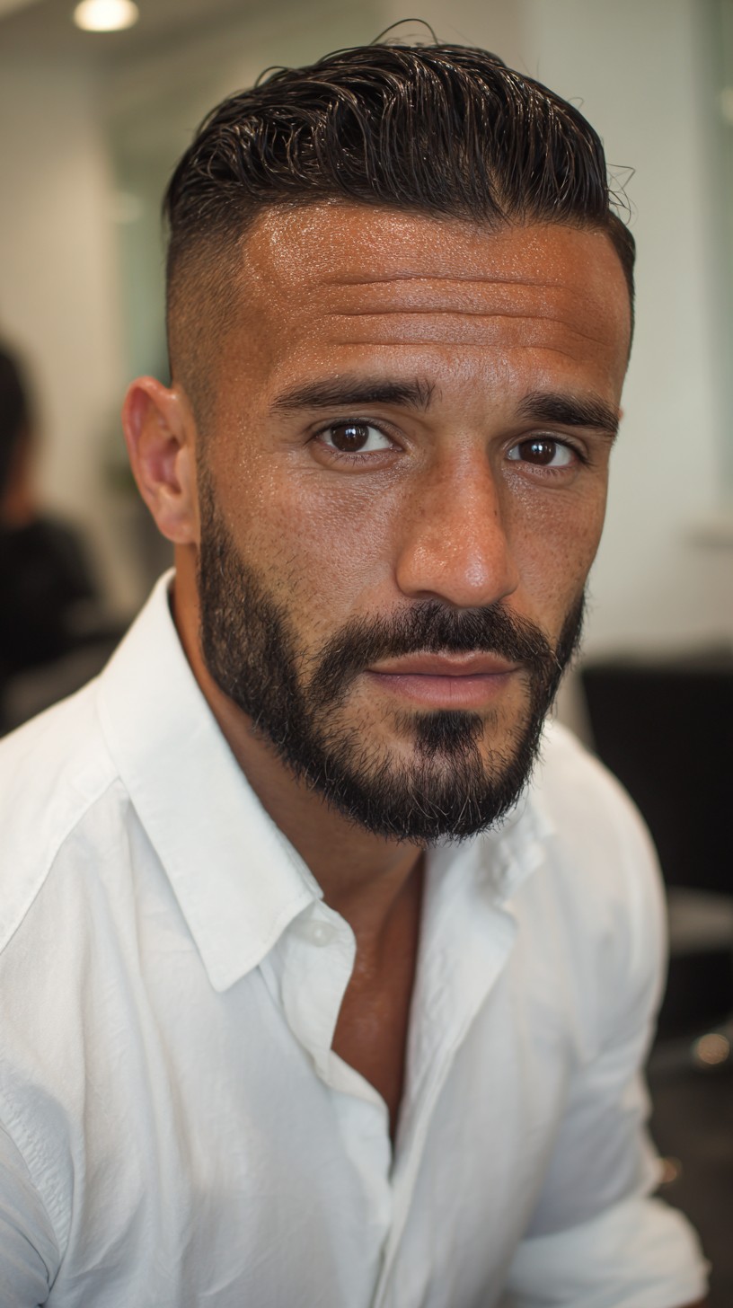 Slicked-Back Undercut with High Taper Fade