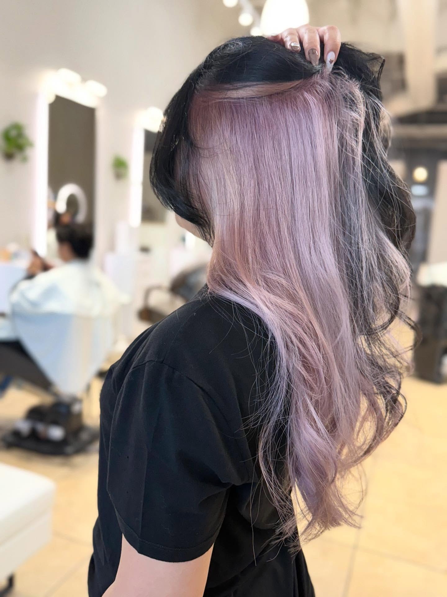 Soft Black to Pastel Pink Ombre with Loose Waves