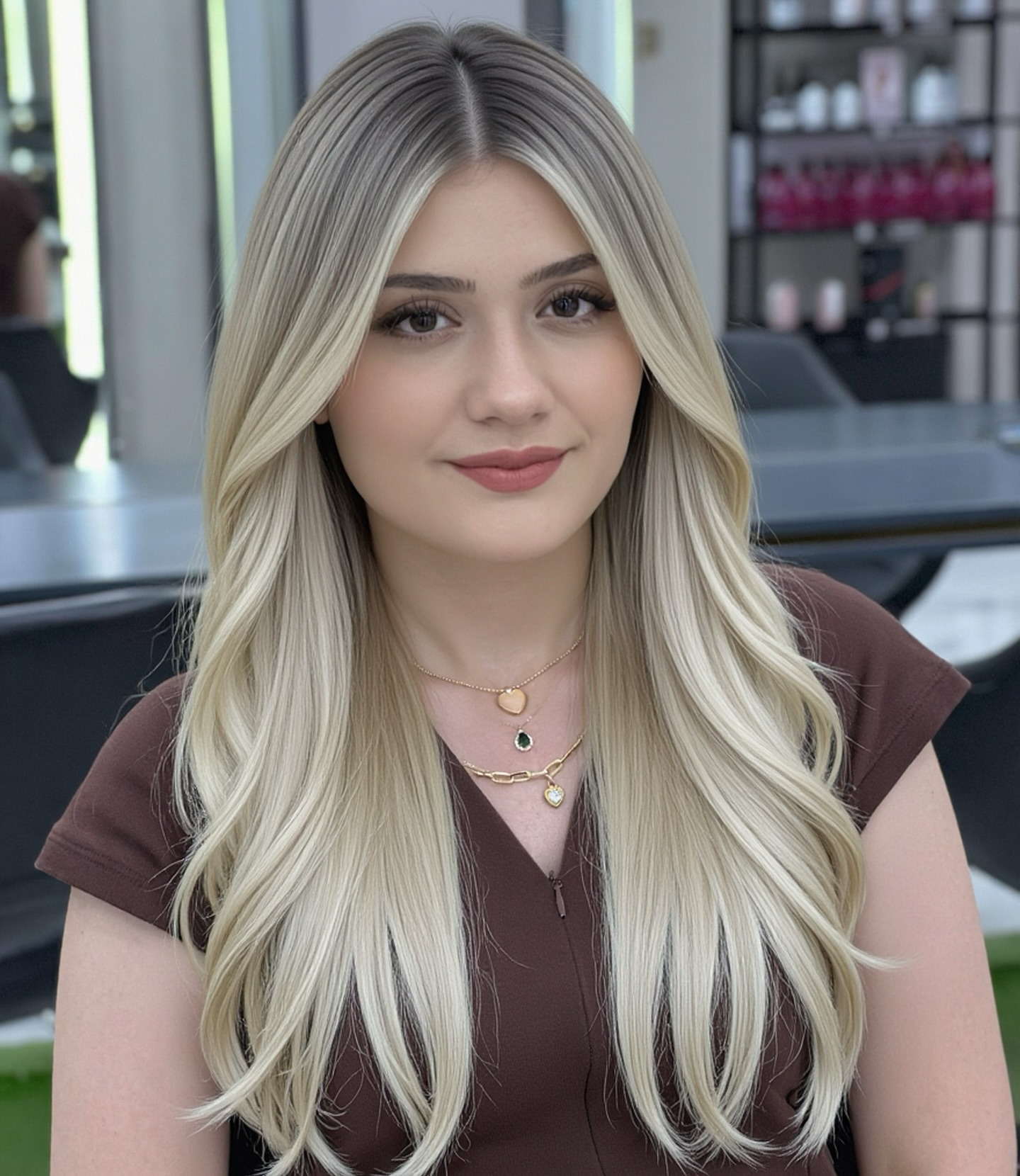 Weiches, eisblondes Stufenhaar mit Mittelscheitel