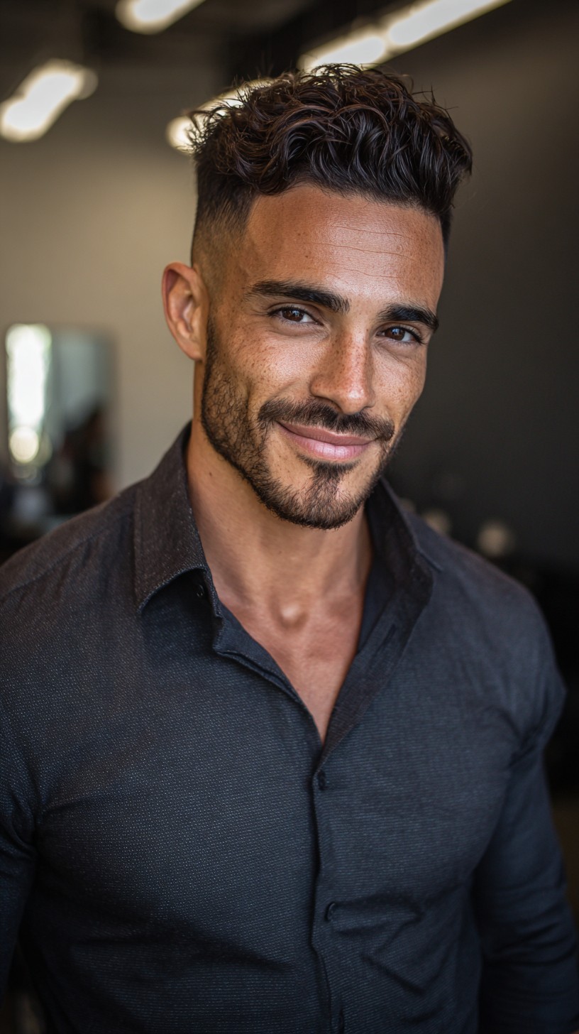 Stylish Curly Top with Sharp Tapered Sides