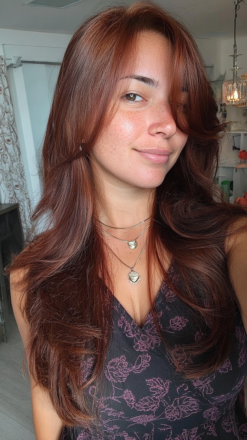 Subtle Copper Highlights on Long Tousled Layers