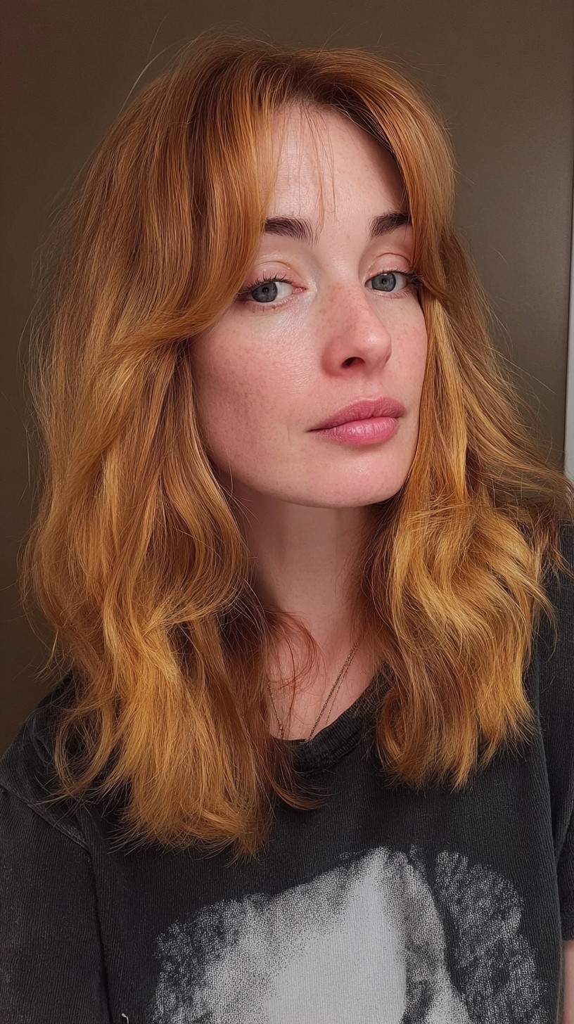 Subtle Mid-Length Curls in Natural Strawberry Blonde