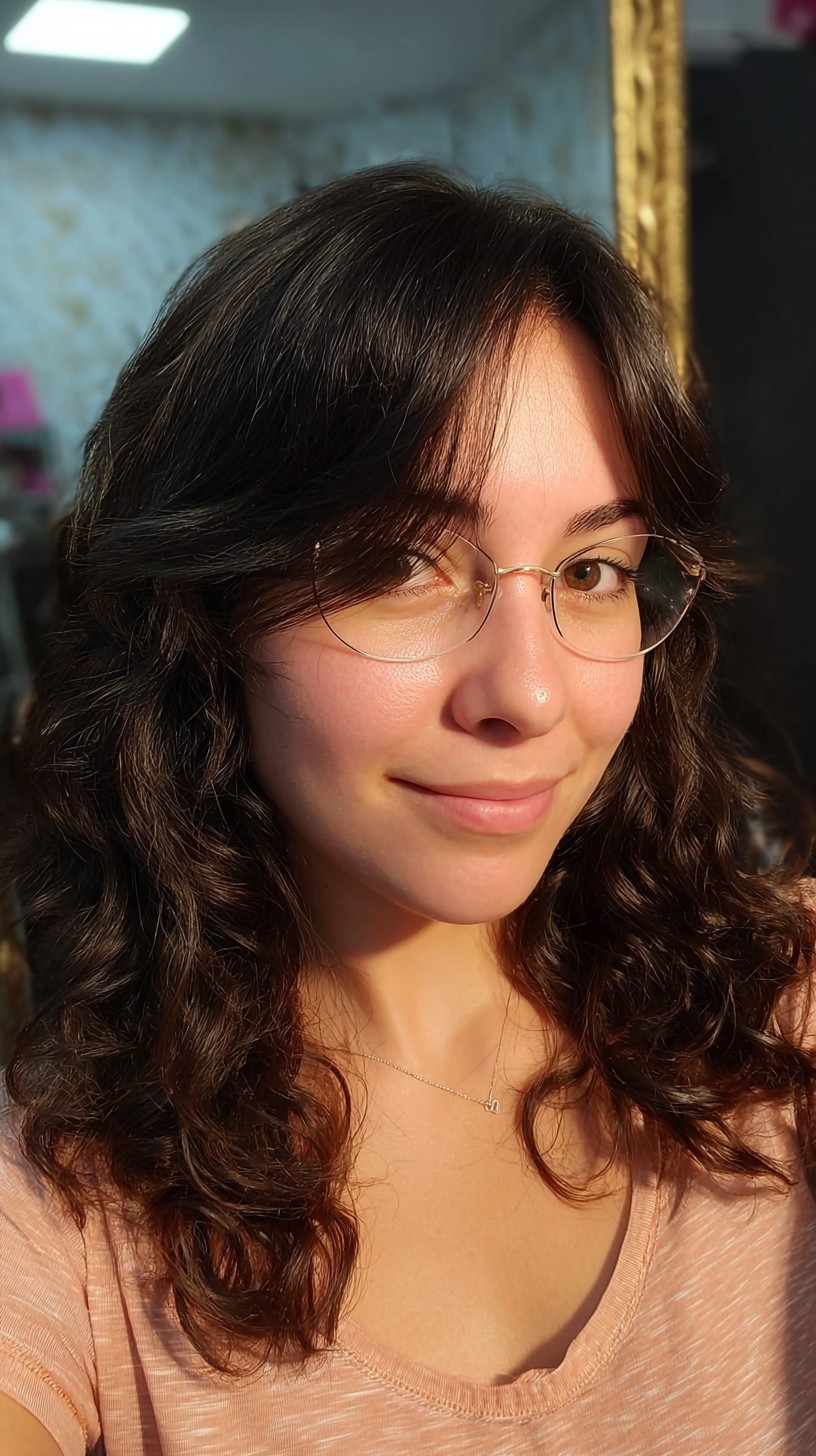 Sun-Kissed Chestnut Curls with Natural Volume