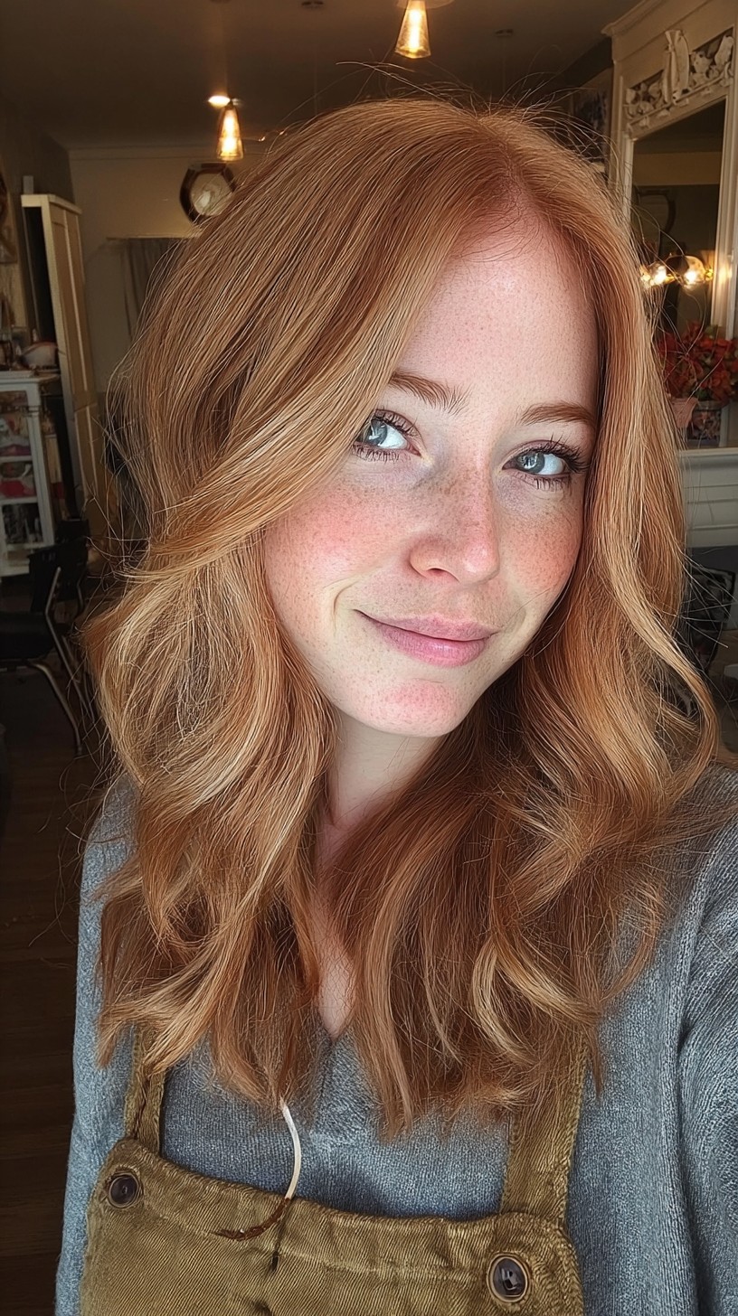 Textured Dark Strawberry Blonde Side-Sweep