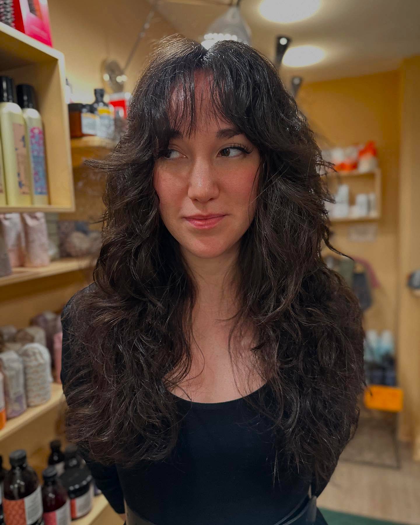 Textured Long Shag with Face-Framing Bangs