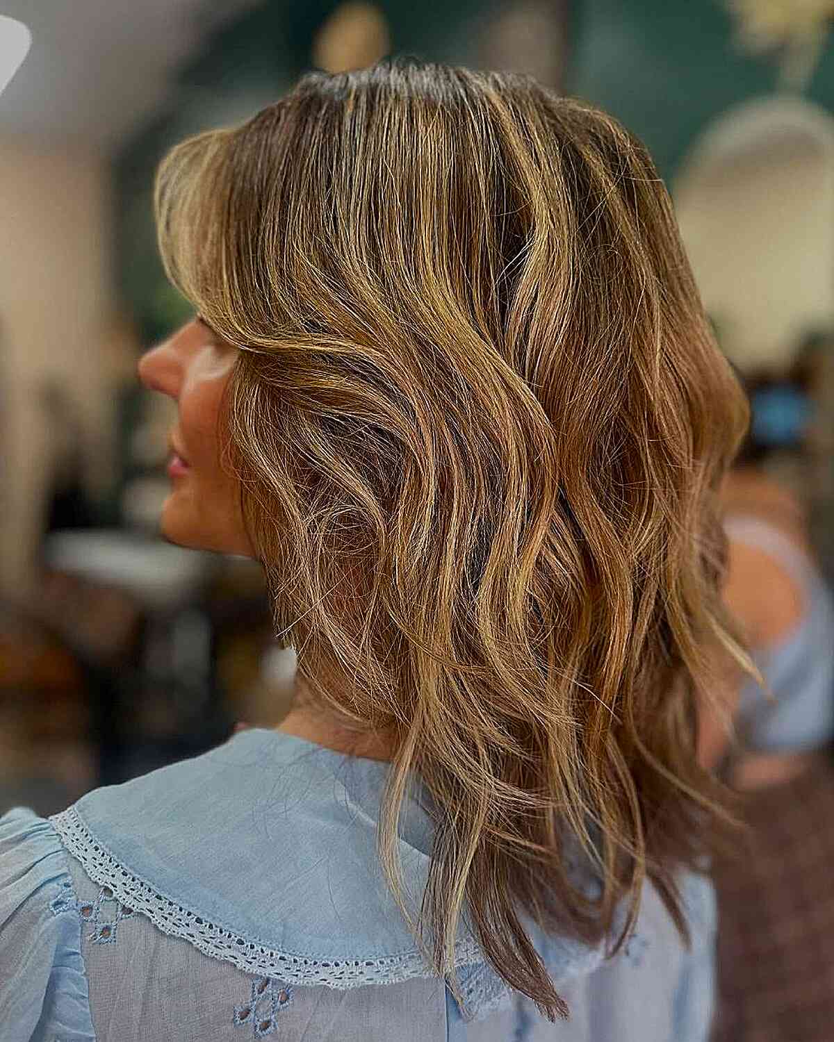 Textured Shaggy Long Bob with Subtle Highlights