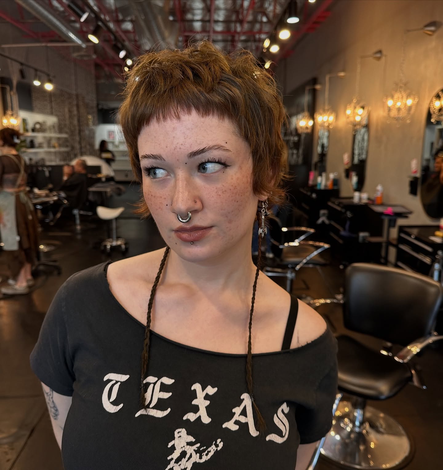 Tousled Copper Pixie with Dramatic Bangs