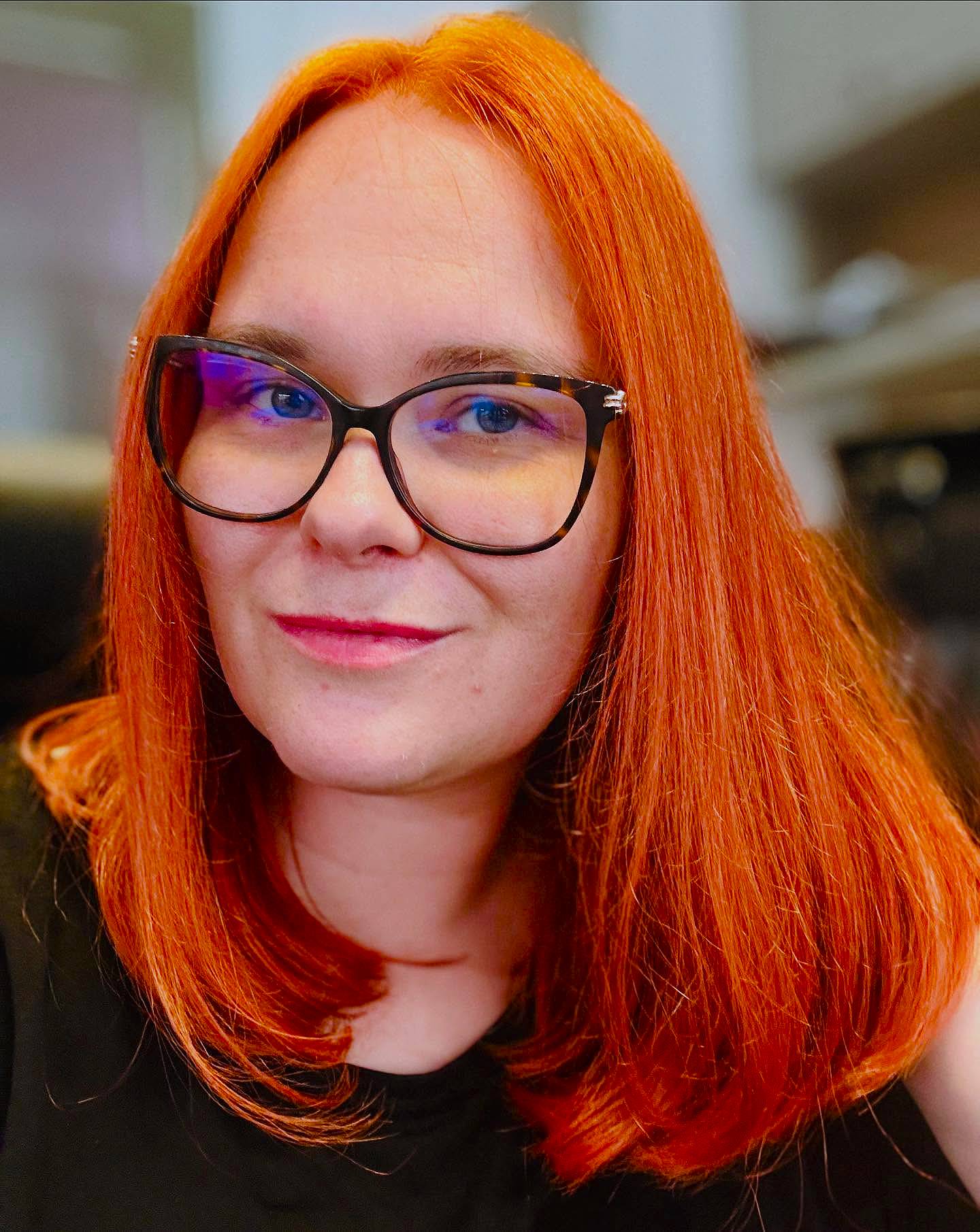 Vibrant Sleek Ginger Lob with Subtle Textured Ends