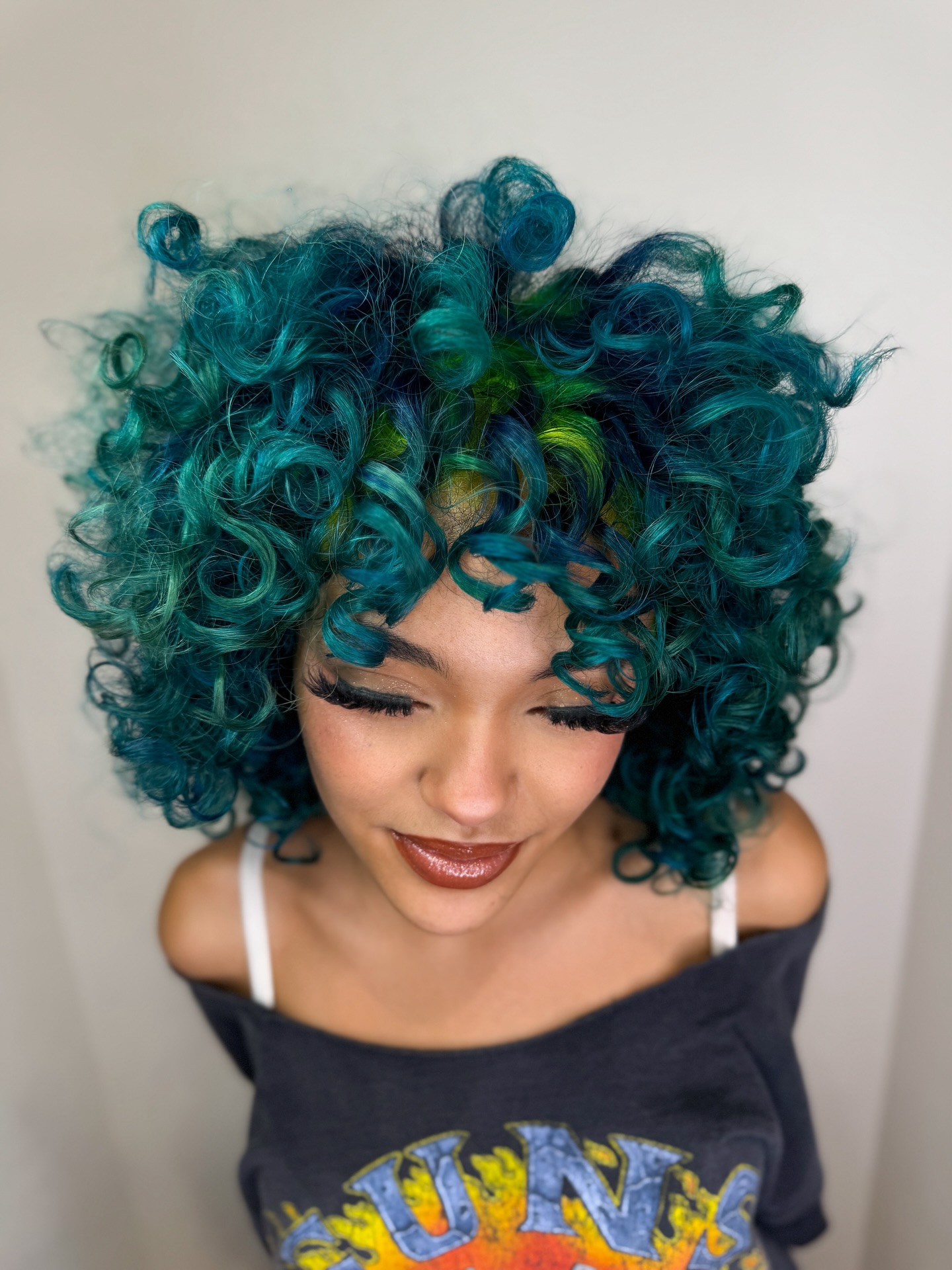 Vibrant Teal and Emerald Corkscrew Curls