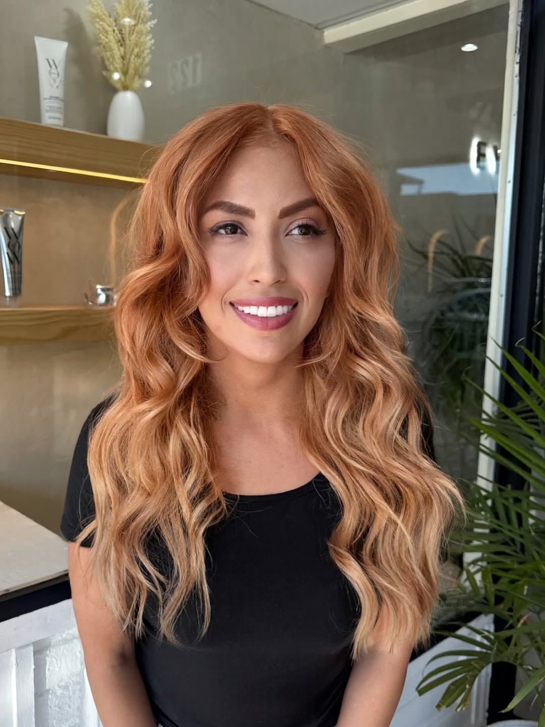 Voluminous Soft Curls in Rich Strawberry Blonde