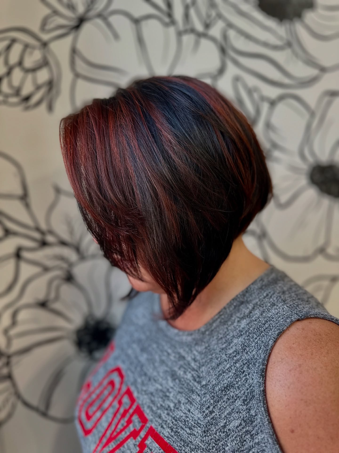 Bold Burgundy and Black Inverted Bob with Subtle Highlights