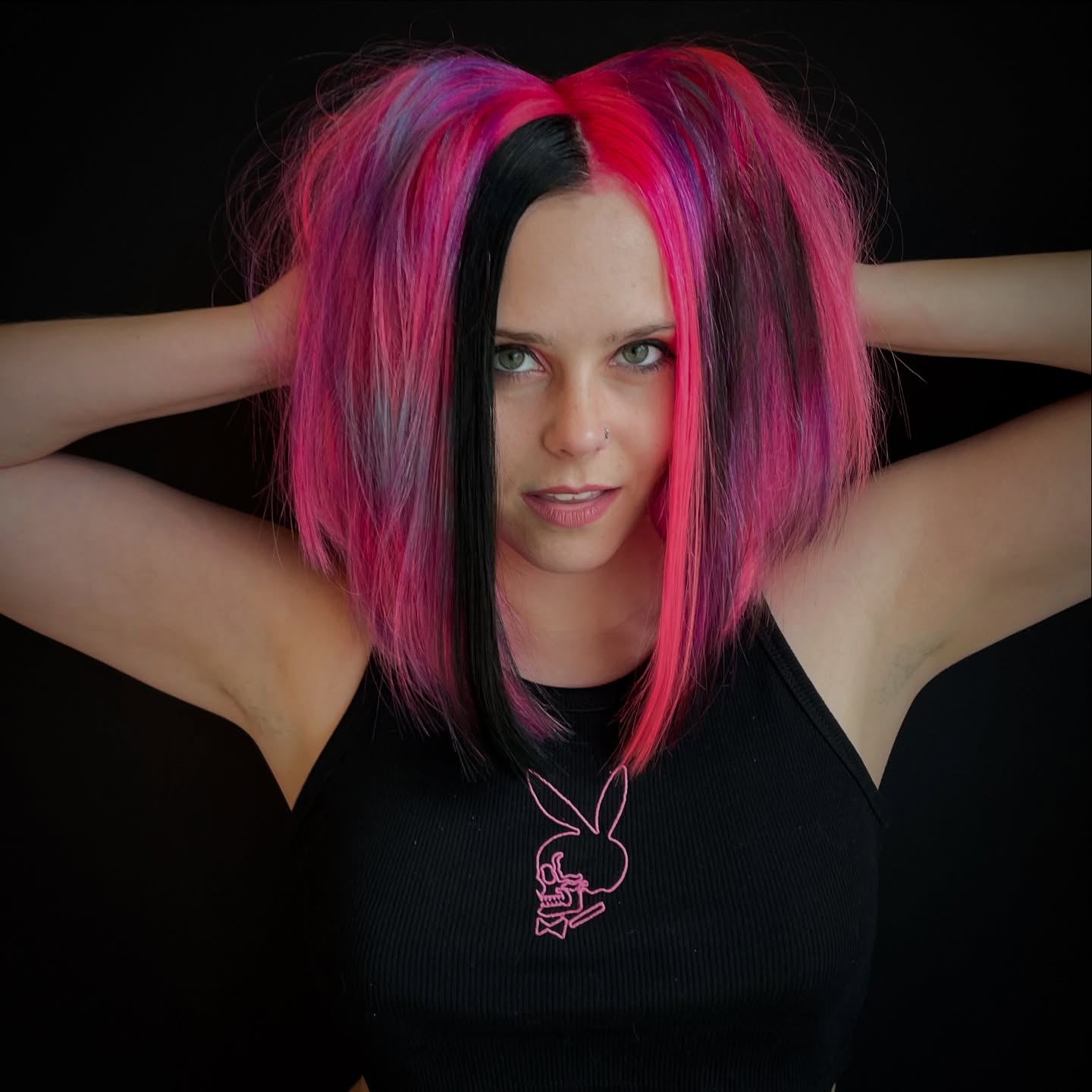 Bold Contrast Black and Pink Split-Dye Bob