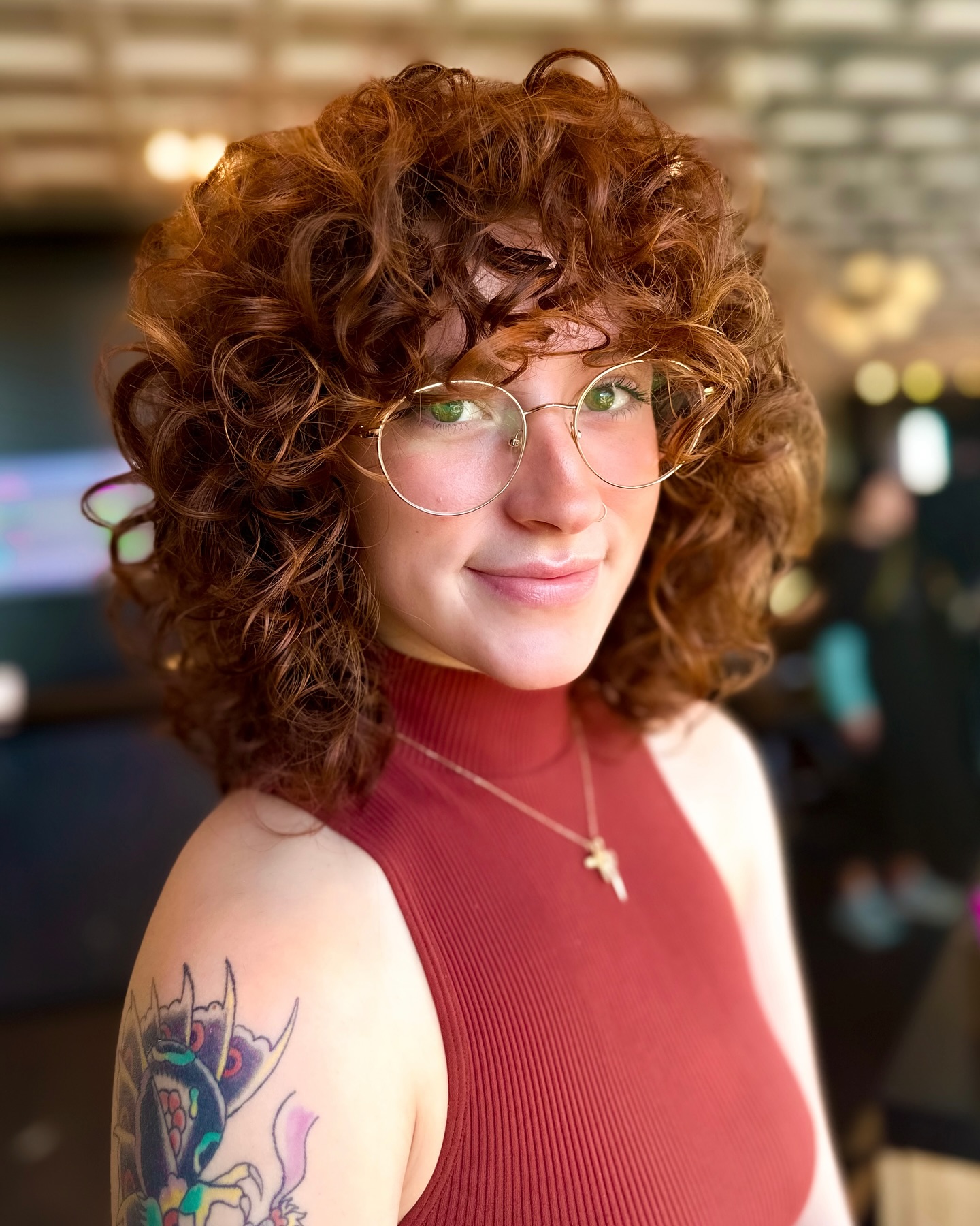 Bouncy Auburn Curls with Soft Fringe