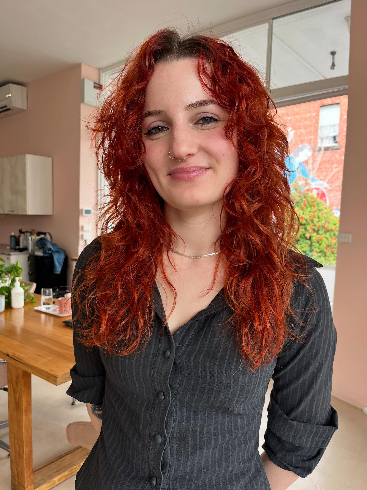 Bright Copper Curly Lob with Soft Layers