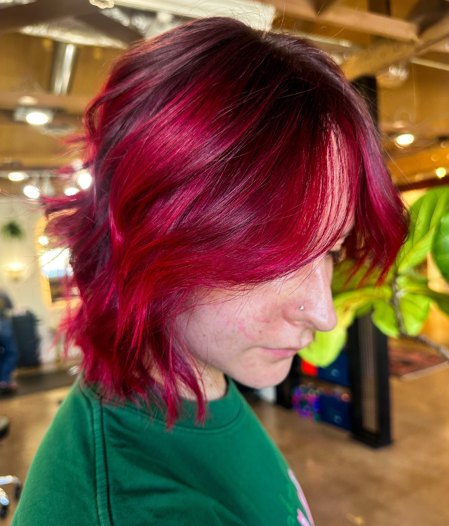 Bright Crimson Layered Bob with Textured Waves