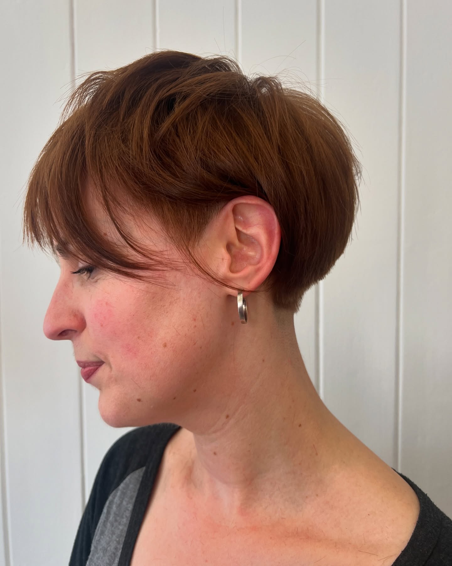 Caramel-Toned Pixie with Voluminous Bangs