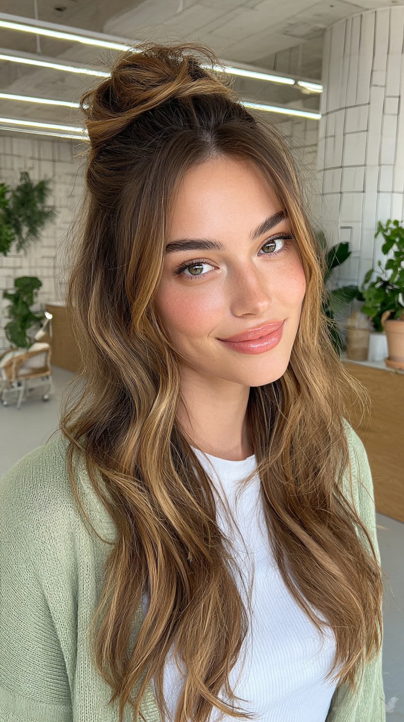 Casual Top Knot with Free-Flowing Waves