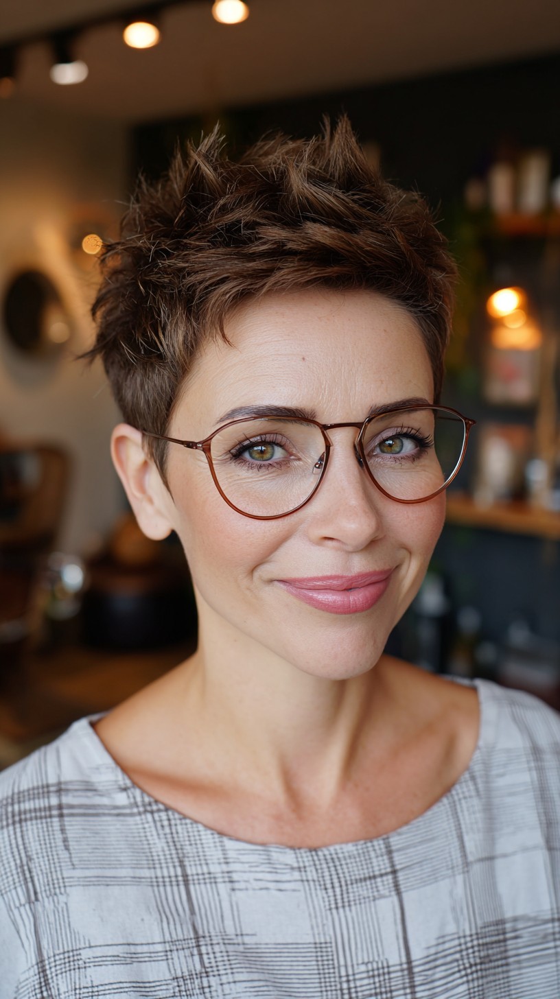 Chic Chocolate Spiked Pixie with Subtle Highlights