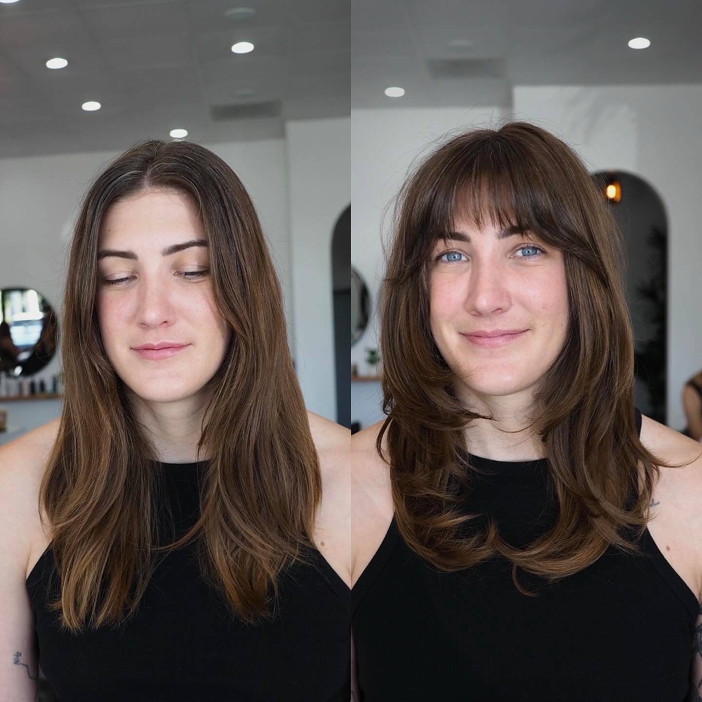 Chic Layered Mid-Length Cut with Face-Framing Bangs