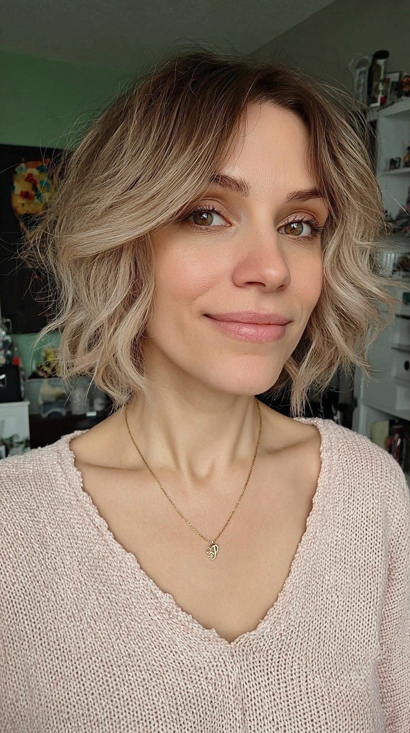 Choppy Ash-Blonde Bob with Natural Roots