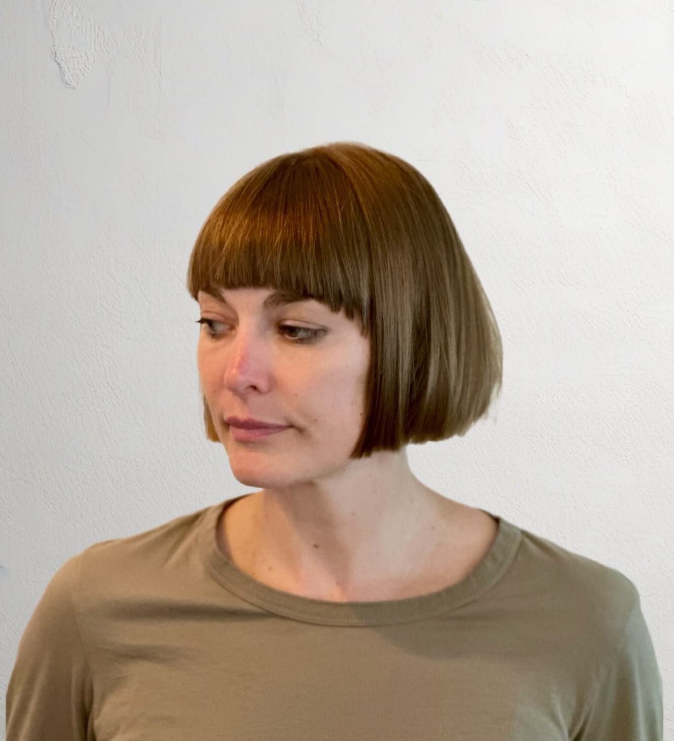 Contemporary Taupe Bob with Precise Fringe